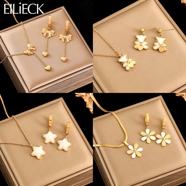 EILIECK Schmuck-Set Edelstahl, Gold, Damen - Bild 1