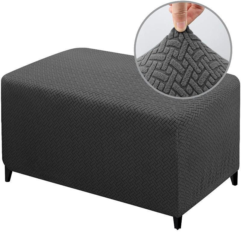 Coolazy Jacquard-Ottoman-Bezug für Hocker und Fußhocker, dehnbar und waschbar, Lichtgrau - Bild 5