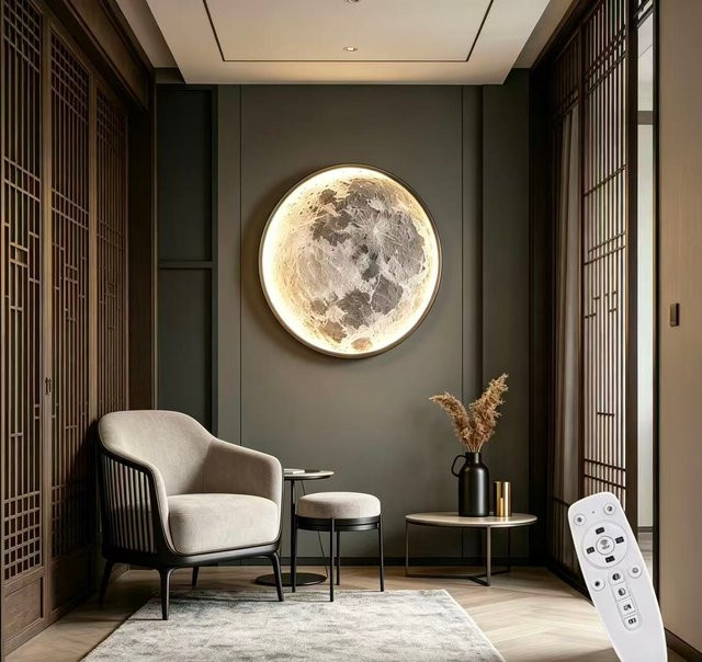 RRBEST LED Wandleuchte Mond in Weiß, dimmbar mit Fernbedienung, Art Deco Design, Durchmesser: 80 cm - Bild 1