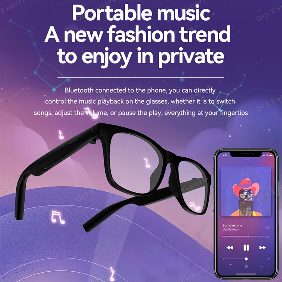 Ola Esporte Smarte Sonnenbrille für Damen und Herren mit Bluetooth, Musikplayer, Sprachassistent und wasserfester Funktion, Farbe: Schwarz - Bild 3