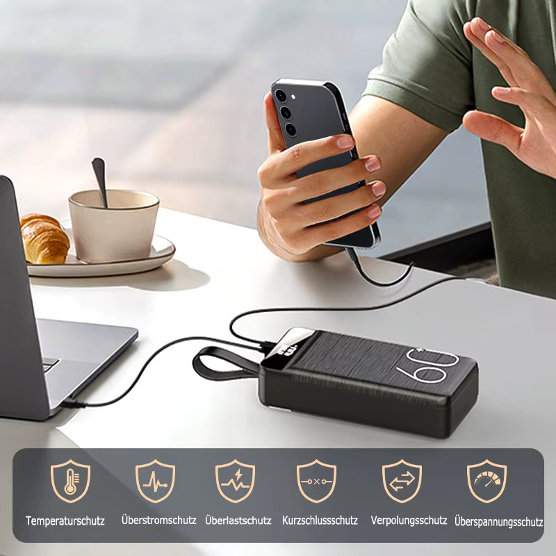 Hganus Powerbank 60000 mAh mit 22,5 W Schnellladefunktion QC PD3.0 in Schwarz - Bild 5