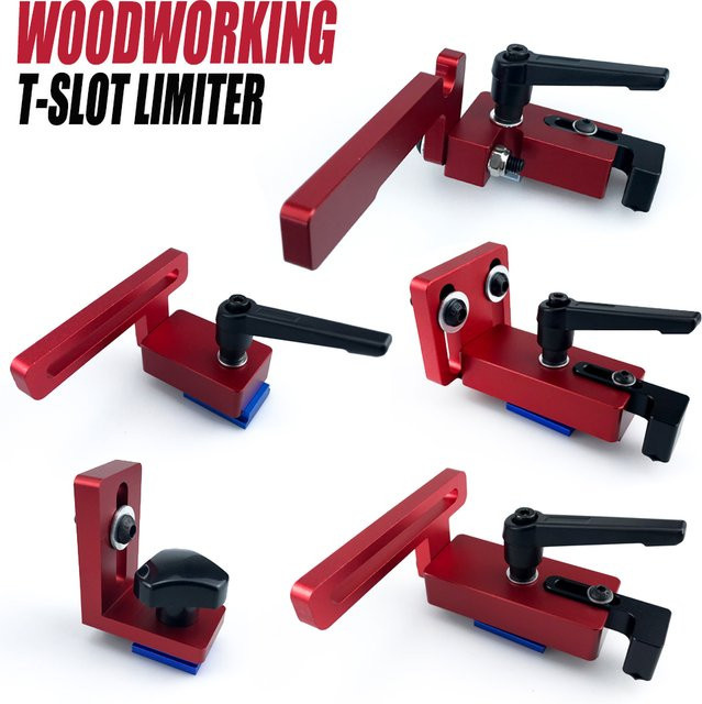 QDS T-Track Stop Limiter aus Aluminium in Rot für die Holzbearbeitung und Werkbank - Bild 1