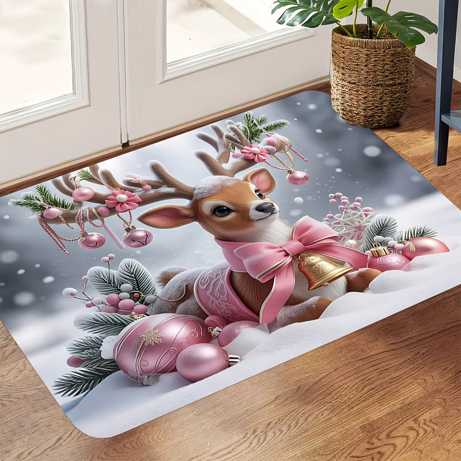 VIKAMA Bodenmatte Weihnachten Rosa mit süßem Elch Cartoon für den Eingangsbereich - Bild 3