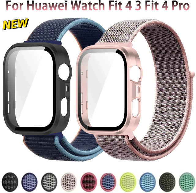Huawei Uhrenarmband mit PC-Hülle, Nylon, Schwarz, Huawei Watch Fit 3 4 Pro - Bild 1