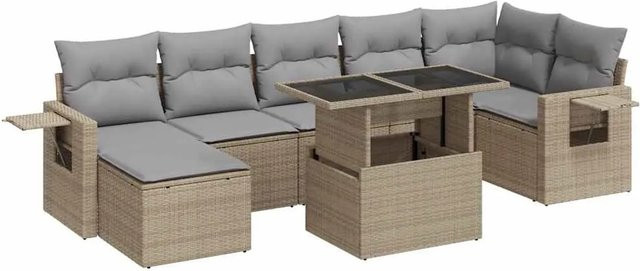 vidaXL 8-teilige Garten-Sofagarnitur in L-Form aus Poly-Rattan mit Kissen in Beige-Grau - Bild 1