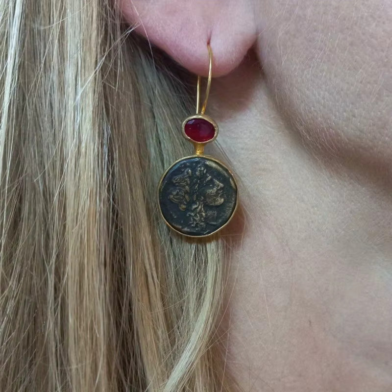 YoYo Ohrringe, Gold, rote Steine, Kristall, Damen, Vintage - Bild 3