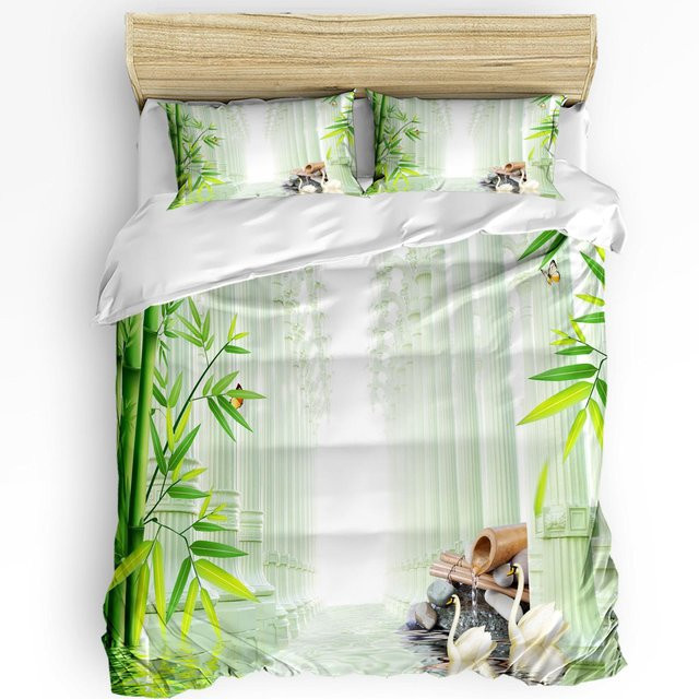 Lodestar 3-teiliges Bettwäscheset Orchideensteine Bambus Zen in Grün, Microfaser, B/H: 140 x 210 cm - Bild 1