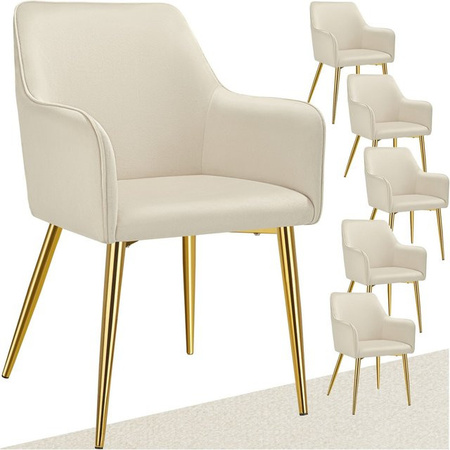 tectake Armlehnstuhl Avane 6er Set in Samtoptik Beige mit pulverbeschichteten Stahlbeinen B/T/H: 55 x 63,5 x 86,5 cm