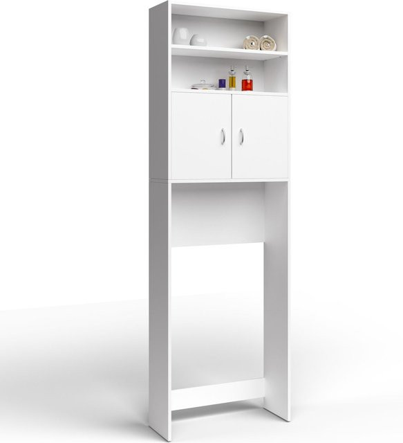 Deuba Waschmaschinenschrank in Weiss mit Regalböden und Scharniertüren für Bad oder Keller - Bild 1
