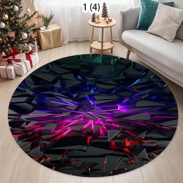 Runder Teppich mit geometrischem 3D-Polygonmuster von BestDream007 in Schwarz und Multicolour, rutschfest und waschbar, Durchmesser: 80 cm - Bild 1