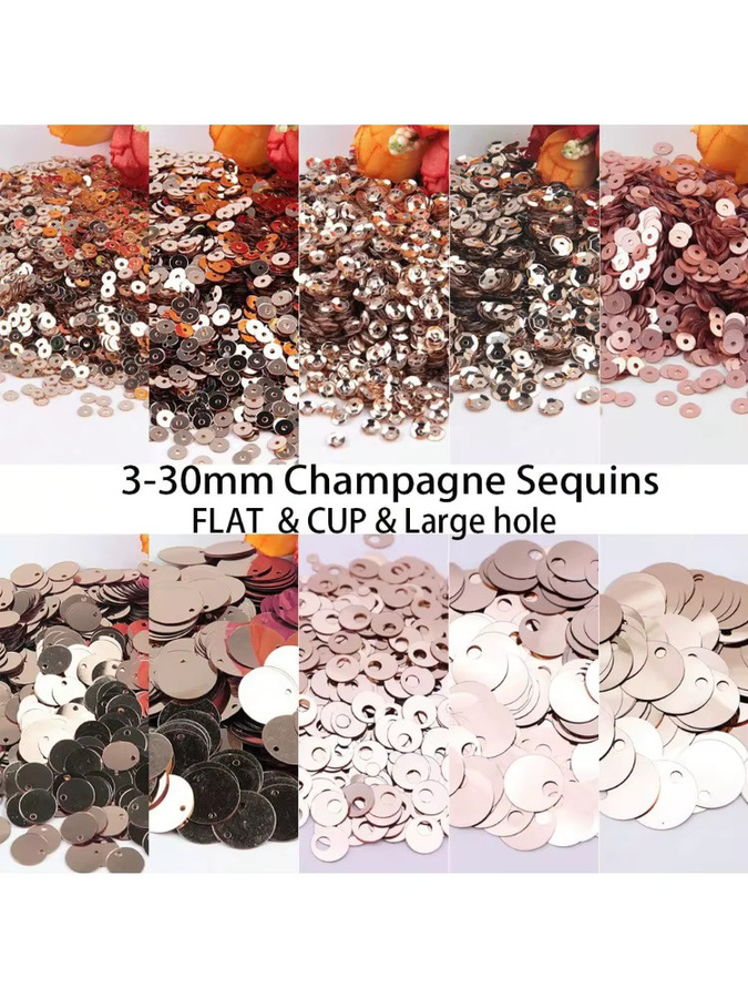 Champagnerfarbene runde PVC-Pailletten mit großem Loch für DIY-Bastelarbeiten und zum Nähen, 3 mm bis 30 mm - Bild 7