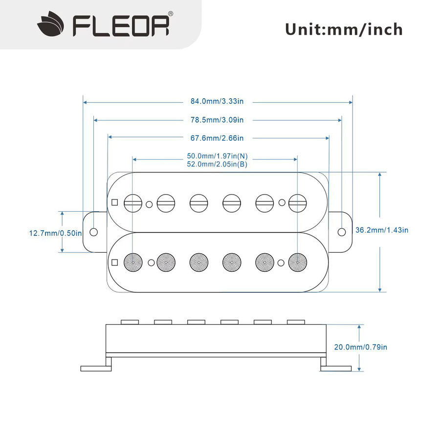 FLEOR Alnico 2 Humbucker Doppelspulen-Tonabnehmer-Set für E-Gitarren in Schwarz - Bild 3