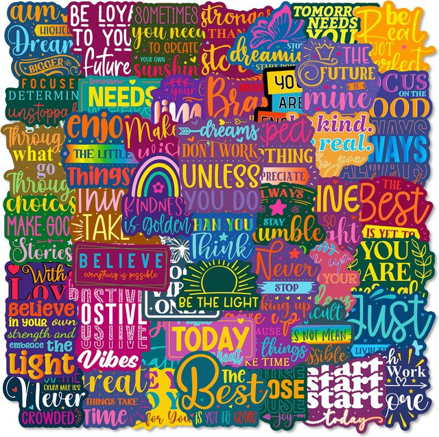 50 Stück bunte Text-Graffiti-Aufkleber mit inspirierenden englischen Sprüchen zur Dekoration von Briefpapier - Bild 1