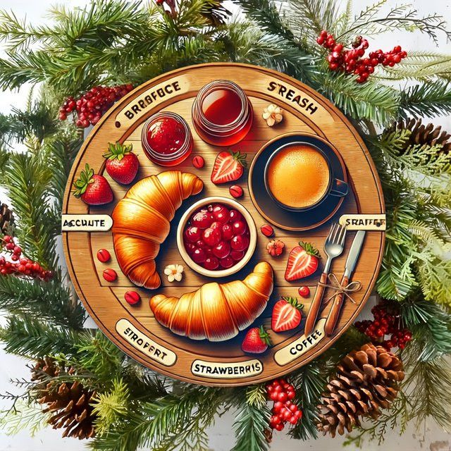 Rundes Aluminiumschild von Potdemiel im Vintage-Stil mit Frühstücksszene aus Croissants, Kaffee und Beeren, Durchmesser: 20,32 cm - Bild 1