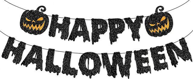 Runtowo Happy Halloween Papier Hängegirlande mit Kürbis-Motiven in Schwarz - Bild 1
