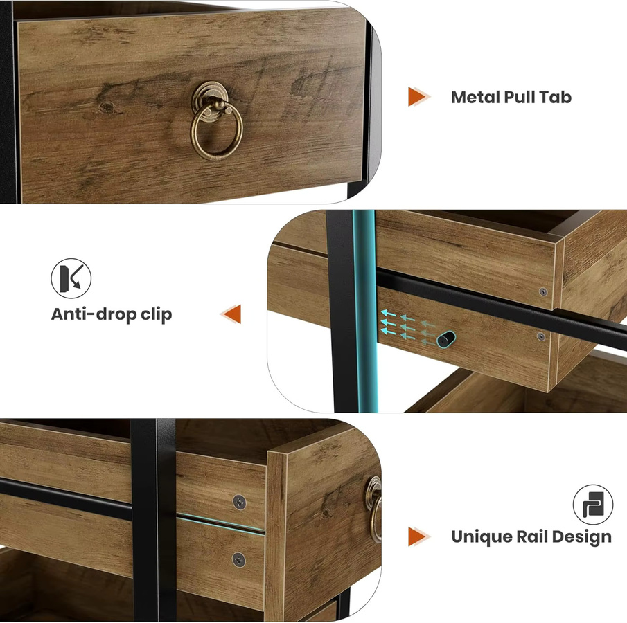 Garvee Schmales 5-stöckiges Küchenregal aus Metall mit Ausziehschubladen, Multifunktionaler Organizer für Küche, Wohnzimmer und Badezimmer, Farbe: Braun oder Rot, Matt - Bild 4