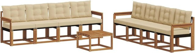 vidaXL Outdoor-Sofagarnitur 9-teilig aus Akazienholz und Textilene in Natur und Beige - Bild 1