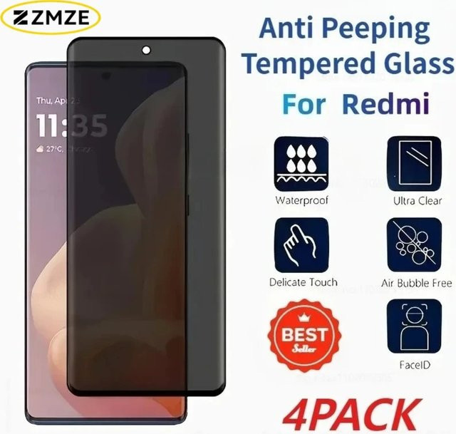 4 Stück Anti-Spionage Panzerglas Sichtschutzfolie für Xiaomi Redmi Note 12 Pro 15 14 13 Pro transparent - Bild 1