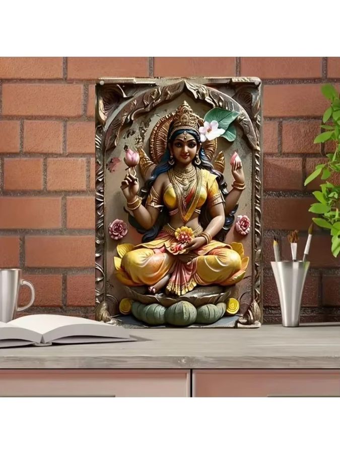 HELLOYOUNG Wanddekoration Göttin Lakshmi Runde Aluminium Kunst mit UV HD Druck - Bild 5