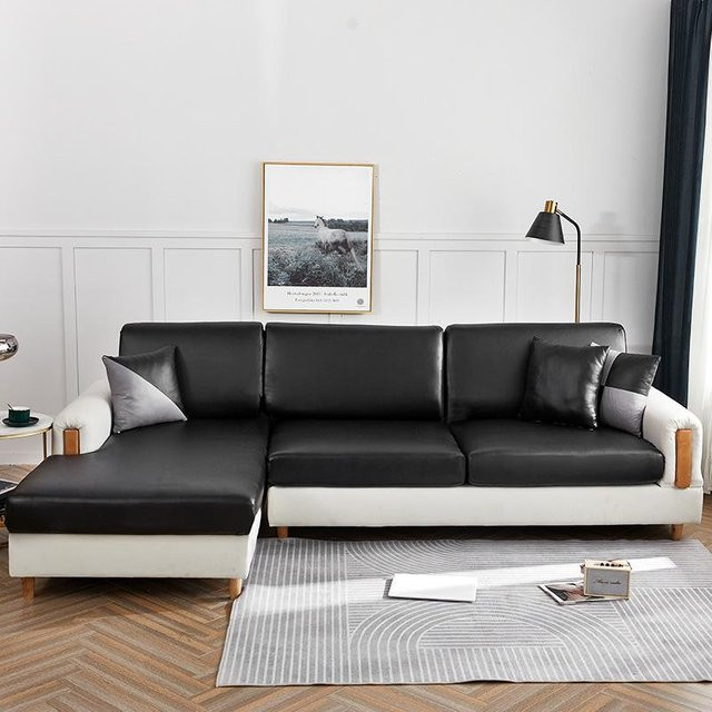 Wasserdichter Sofa Überwurf aus PU-Leder für 1-Sitzer, abnehmbar und waschbar, Schwarz - Bild 1