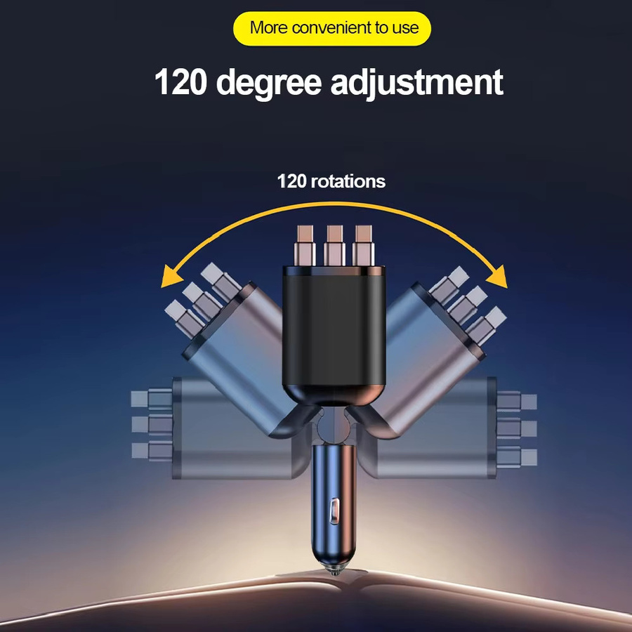 Kebidumei 7-in-1 Auto-Schnellladegerät mit 180W und einziehbarem USB-C Kabel in Schwarz - Bild 4