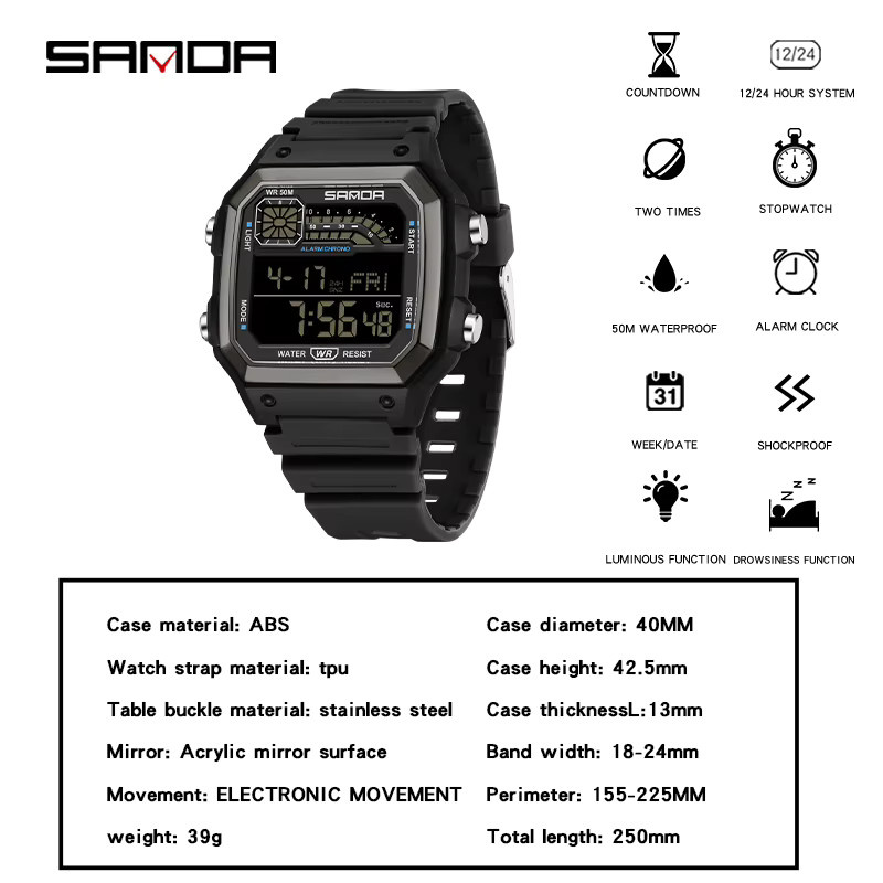 SANDA Chronograph Digitaluhr, Weiß, Kunststoff, Silikon, Herren - Bild 4