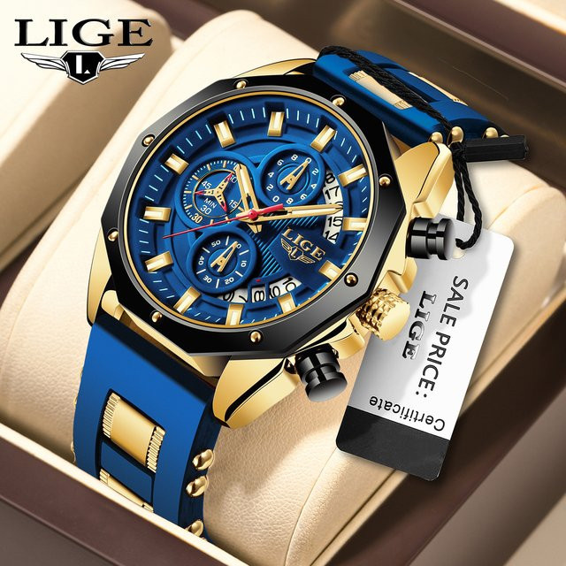 LIGE Armbanduhr Chronograph, Quarz, Silikon, Herren, Schwarz - Bild 1