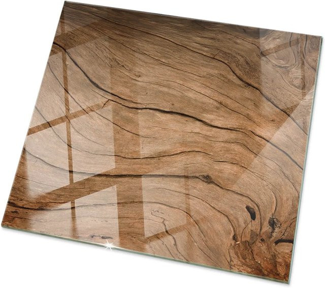 Tulup Glastischplatte in Braun mit natürlichem Holzmuster, quadratisch, B/T: 60 x 60 cm - Bild 1