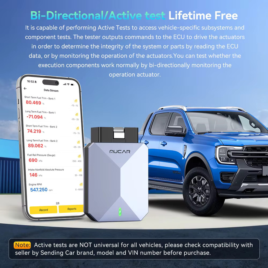MUCAR BT200 MAX AI Automotive OBD2 Bluetooth-Scanner mit CANFD, aktiver Testfunktion, 15 Reset-Funktionen und Vollsystem-Diagnose für alle Fahrzeuge - Bild 3