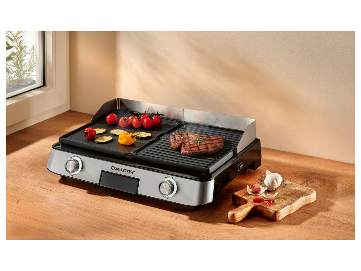 SILVERCREST Tischgrill EDS SETG 2000 B1 in Silber mit zwei Platten und Spritzschutz - Bild 2