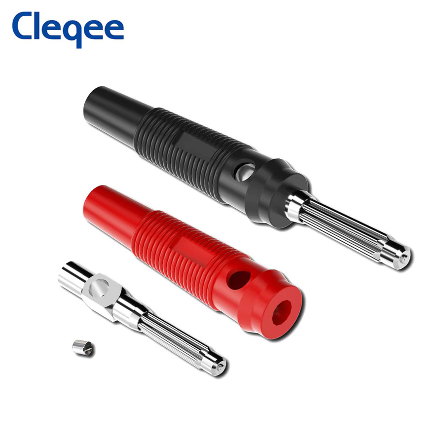 Cleqee Bananenstecker Set 10 Stück, 4 mm, 32 A, stapelbare Hochstrom-Schraubverriegelung aus Schweißkupfer, Farben: Rot und Schwarz - Bild 2