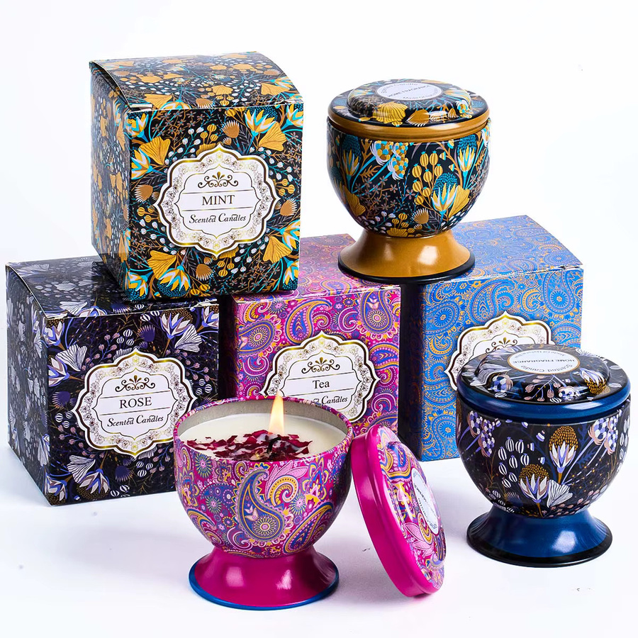 UDOCOOL Duftkerze in Kelchform mit getrockneten Blumen, Floral und Woody, Lila/Mehrfarbig, Glas - Bild 1