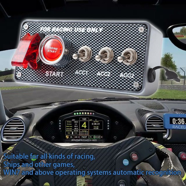 BlueFishSim Zündschalter-Panel für PC-USB-Simulatoren in Schwarz und Silber für Rennspiele wie ETS2, ATS, Assetto Corsa und ACC - Bild 1
