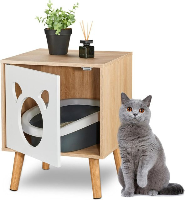 Relaxdays Katzenschrank aus MDF in Weiß, aufklappbar, B/T/H: 50 x 40 x 40 cm - Bild 1
