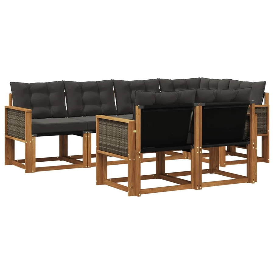 vidaXL Outdoor-Sofagarnitur L-Form aus massivem Akazienholz mit 7 Textilene-Kissen in Natur-Schwarz - Bild 2