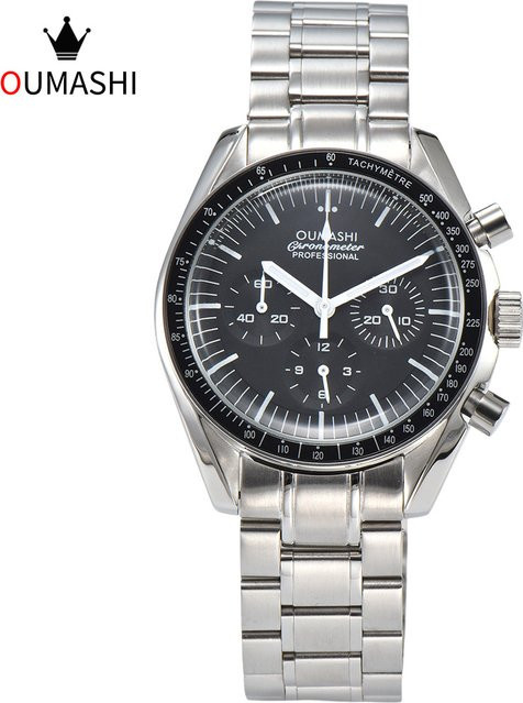 OUMASHI Chronograph, Quarz, Edelstahl, 40 mm, Herren, Schwarz, Silber - Bild 1