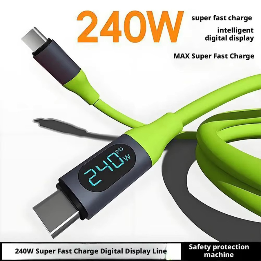 DIXSG USB-C auf USB-C Ladekabel mit LED-Display, 100W bis 240W Schnellladekabel und Datenkabel in Grün - Bild 3