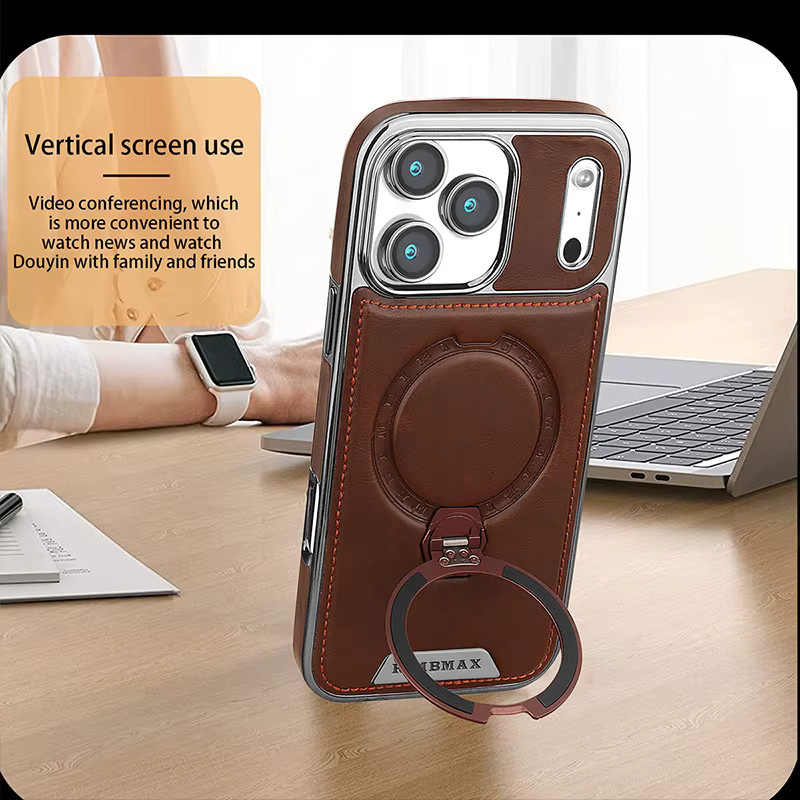 Luxus Leder Handyhülle mit magnetischer Drehhalterung für Apple iPhone 12 bis 18 Pro Max Plus in Grau mit kabellosem Laden und stoßfestem Schutz - Bild 2