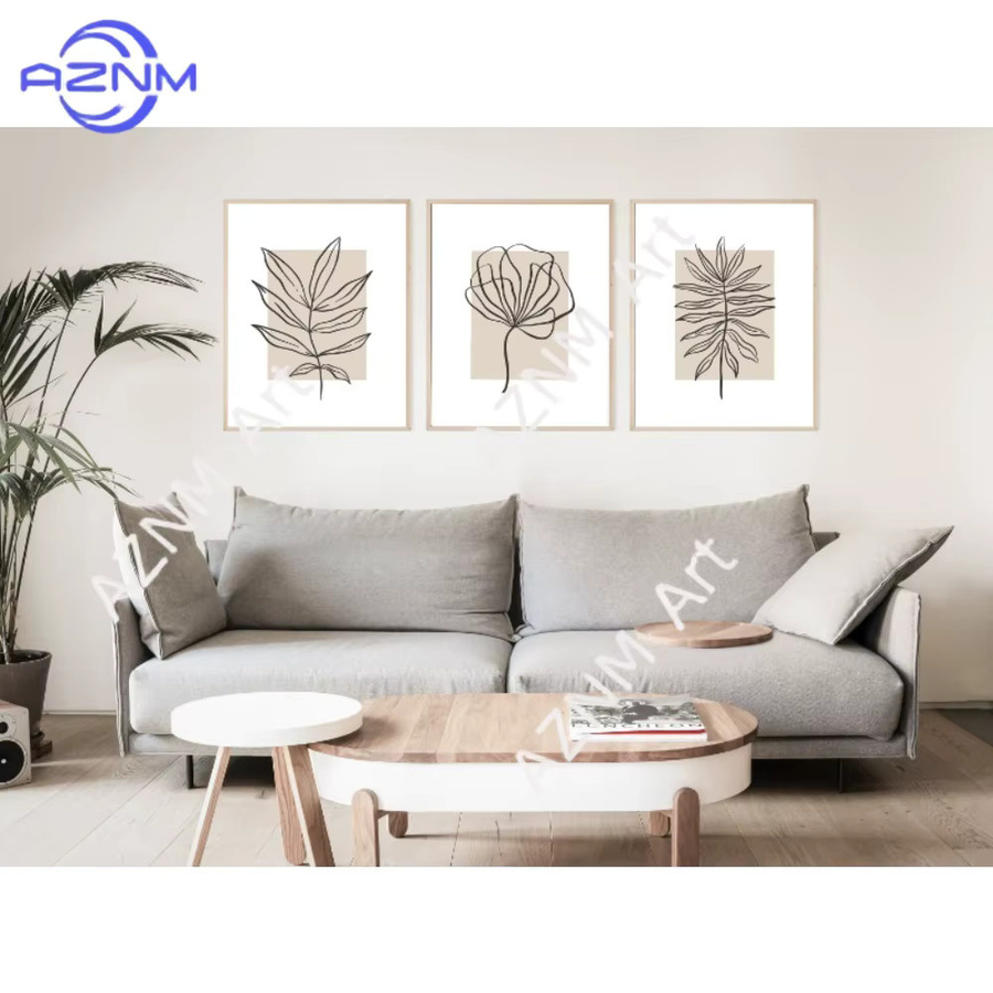 AZNM Botanische Wandkunst aus Leinwand in Beige mit Blumen und Blättern - Bild 2