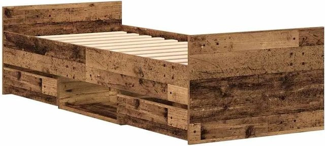 vidaXL Bettrahmen aus Holzwerkstoff in Altholz-Optik mit Schubladen, Braun, B/T/H: 193 x 78 x 50 cm - Bild 1