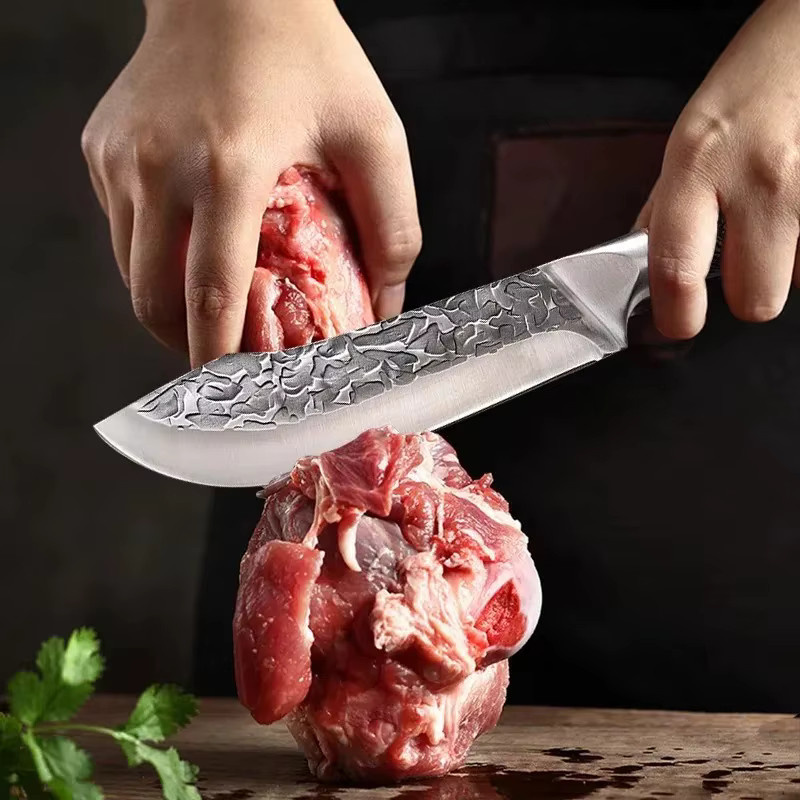 GuanQi Handgeschmiedetes Hackmesser aus Edelstahl in Silber mit Holzgriff und Schutzhülle - Bild 4