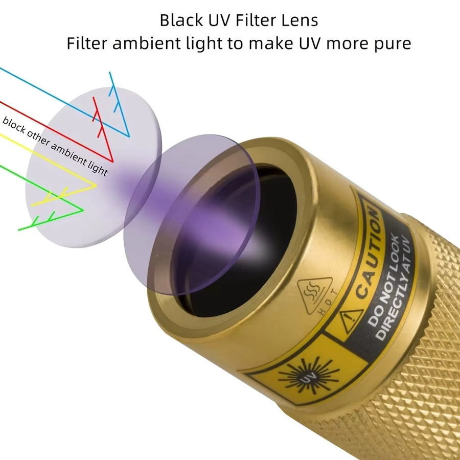 Alonefire Hochleistungs UV Schwarzlicht Taschenlampe 10W 365nm in Gold zur Detektion von Tierurin, Tinea, Erzen, Geld und Skorpionen - Bild 2