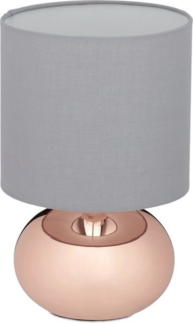 Relaxdays Nachttischlampe aus Eisen und Stoff in Kupfer, dimmbar mit Touch-Funktion, Höhe: 28 cm, Durchmesser: 18 cm - Bild 1