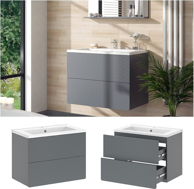 Vicco Badmöbel-Set Izan modern in Grau und Weiß mit Waschtischunterschrank für dein Badezimmer - Bild 1
