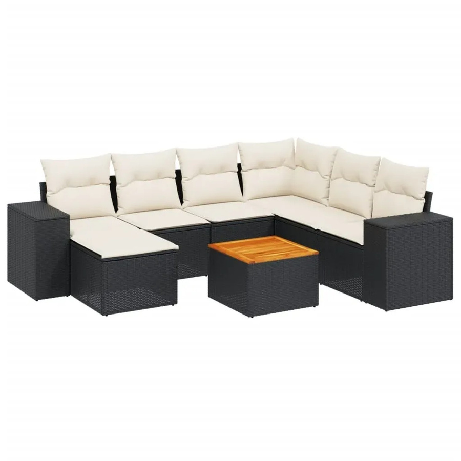 vidaXL 8-teilige Garten-Sofagarnitur aus Poly-Rattan und Akazienholz in Schwarz-Creme mit Kissen - Bild 2