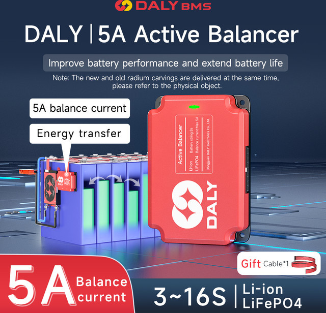 Daly 5A Active Balancer BMS für LiFePO4 Akkus, roter Batterie-Equalizer für 4S bis 16S Konfigurationen - Bild 1