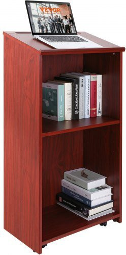 VEVOR Podiumsständer aus MDF mit Rollen und Lagerregalen, Braun, Höhe: 120 cm, Breite: 60 cm, Tiefe: 40 cm - Bild 1