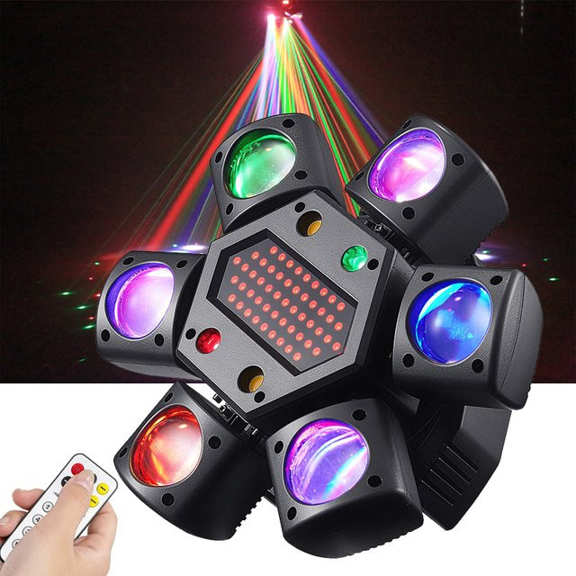 KYAAO Mini Sechsarmiger DJ Disco-Lichteffekt 80W RGBW Laser Stroboskop-Projektor, Multicolor, Soundgesteuert und DMX512 für Party und Club - Bild 1
