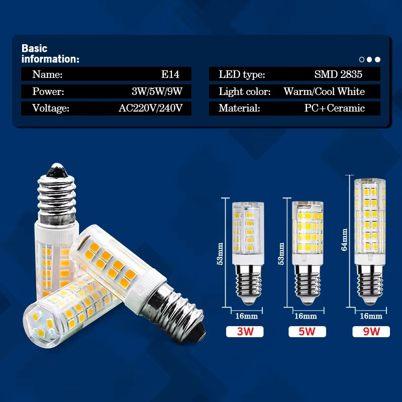 GRZBI LED Mais Birne E14 Leuchtmittel 3W 5W 9W Weiß 360 Grad Abstrahlwinkel für Kronleuchter - Bild 2