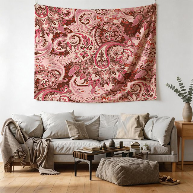 Bohemian Paisley-Print Wandteppich von JMG Household Supplies in Pink, dekorativer Wandbehang mit Blumenkunst, Breite: 150 cm, Höhe: 130 cm - Bild 1